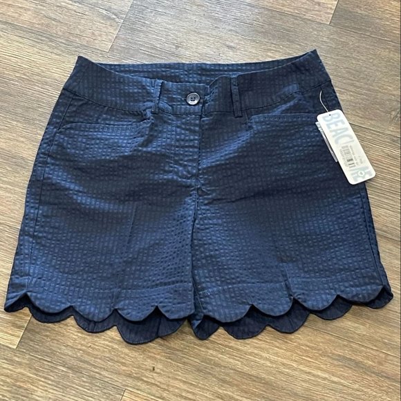 BEACHTIME by Lulu-B Navy Blue Scallop Hem Shorts UPF 50+ With Stay Cool Fabric - Picture 1 of 1